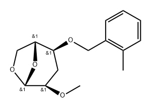 .beta.-D-ribo-Hexopyranose, 1,6-anhydro-3-deoxy-2-O-methyl-4-O-(2-methylphenyl)methyl- Struktur