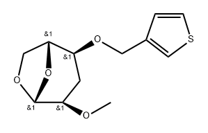 .beta.-D-ribo-Hexopyranose, 1,6-anhydro-3-deoxy-2-O-methyl-4-O-(3-thienylmethyl)- Struktur