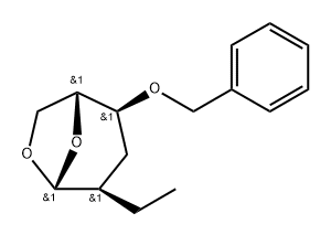 .beta.-D-ribo-Hexopyranose, 1,6-anhydro-2,3-dideoxy-2-ethyl-4-O-(phenylmethyl)- Struktur