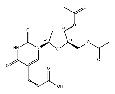 2-Propenoic acid, 3-[1-(3,5-di-O-acetyl-2-deoxy-β-D-erythro-pentofuranosyl)-1,2,3,4-tetrahydro-2,4-dioxo-5-pyrimidinyl]- Struktur