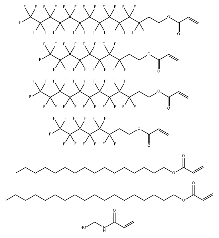 2-Propenoic acid, 3,3,4,4,5,5,6,6,7,7,8,8,9,9,10,10,11,11,12,12,12-heneicosafluorododecyl ester, polymer with 3,3,4,4,5,5,6,6,7,7,8,8,9,9,10,10,10-heptadecafluorodecyl 2-propenoate, hexadecyl 2-propenoate, N-(hydroxymethyl)-2-propenamide, octadecyl 2-prop Struktur