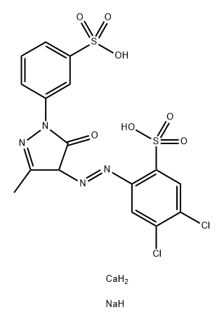 Benzenesulfonic acid, 4,5-dichloro-2-4,5-dihydro-3-methyl-5-oxo-1-(3-sulfophenyl)-1H-pyrazol-4-ylazo-, calcium sodium salt (2:1:2) Struktur