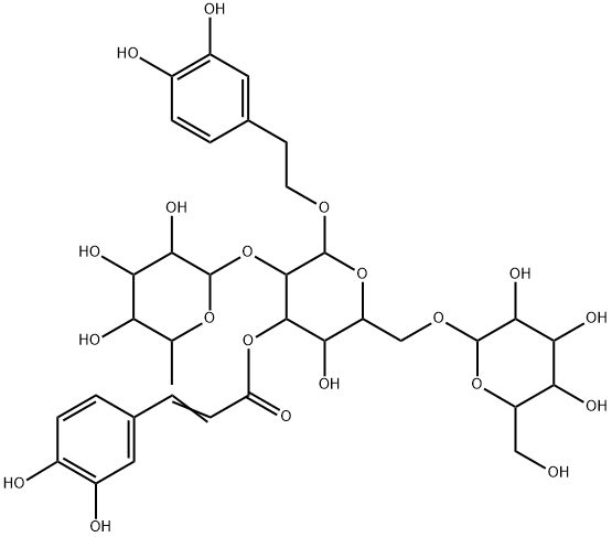 β-D-Allopyranoside, 2-(3,4-dihydroxyphenyl)ethyl O-6-deoxy-α-L-mannopyranosyl-(1→2)-O-[β-D-glucopyranosyl-(1→6)]-, 3-[(2E)-3-(3,4-dihydroxyphenyl)-2-propenoate] Struktur