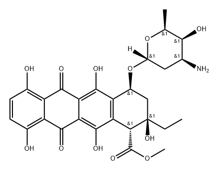 7-O-(3-amino-2,3,6-trideoxy-alpha-hexopyranosyl)-epsilon-isorhodomycinone Struktur