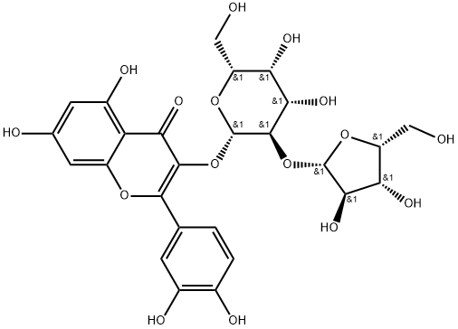 4H-1-Benzopyran-4-one, 2-(3,4-dihydroxyphenyl)-5,7-dihydroxy-3-[(2-O-β-D-xylofuranosyl-β-D-galactopyranosyl)oxy]- Struktur