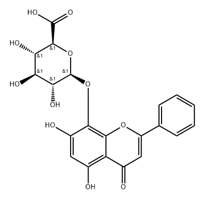 β-D-Glucopyranosiduronic acid, 5,7-dihydroxy-4-oxo-2-phenyl-4H-1-benzopyran-8-yl Struktur