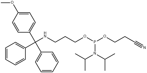 2-Cyanoethyl 3-[[(4-methoxyphenyl)diphenylmethyl]amino]propyl N,N-bis(1-methylethyl)phosphoramidite Struktur