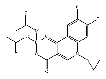 boron(3+) 7-chloro-1-cyclopropyl-6-fluoro-4-oxo-1,4-dihydroquinoline-3-carboxylate diacetate Struktur