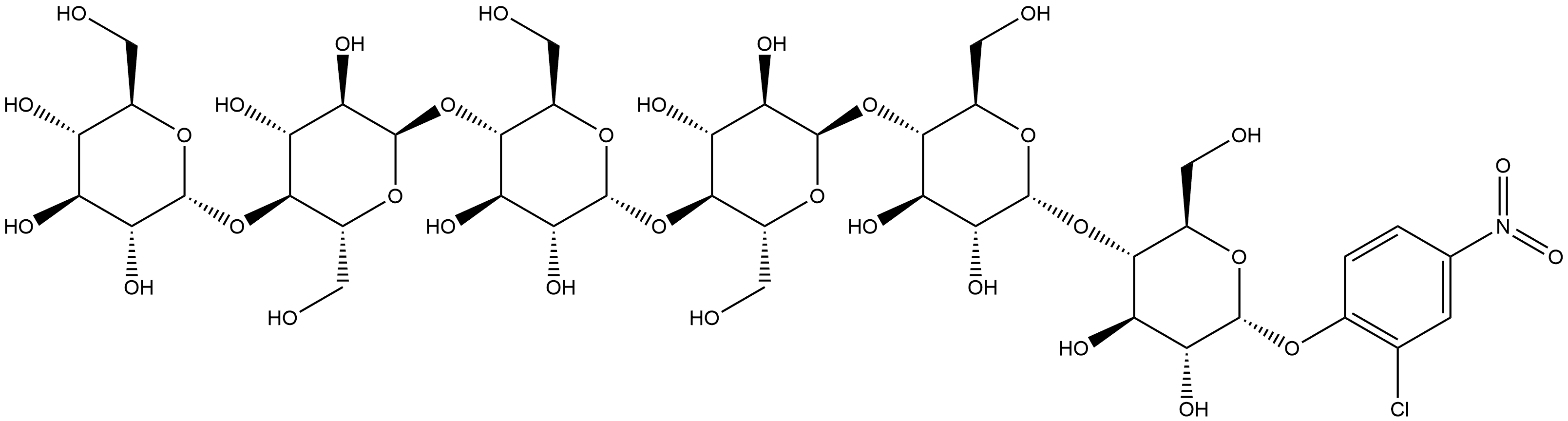 α-D-Glucopyranoside, 2-chloro-4-nitrophenyl O-α-D-glucopyranosyl-(1→4)-O-α-D-glucopyranosyl-(1→4)-O-α-D-glucopyranosyl-(1→4)-O-α-D-glucopyranosyl-(1→4)-O-α-D-glucopyranosyl-(1→4)- Struktur