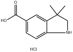 3,3-dimethyl-2,3-dihydro-1H-indole-5-carboxylic acid hydrochloride Struktur