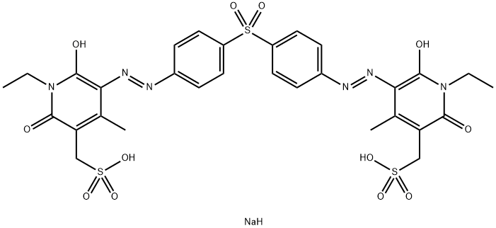 Disodium {sulfonylbis[4,1-phenylenediazene-2,1-diyl(1-ethyl-6-hydroxy-4-methyl-2-oxo-1,2-dihydropyridine-5,3-diyl)]}dimethanesulfonate Struktur