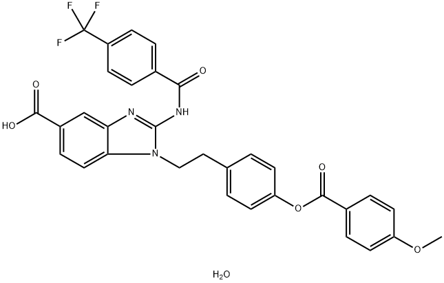 1-{2-[4-(4-Methoxybenzoyloxy)phenyl]ethyl}-2-(4-trifluoromethylbenzoylamino)-1H-benzoimidazole-5-carboxylic acid hydrate, 1228184-65-3, 結(jié)構(gòu)式