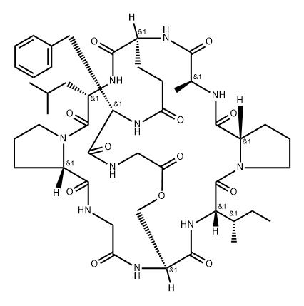 cyclo(glutamyl-leucyl-prolyl-glycyl-seryl-isoleucyl-prolyl-alanyl)cyclo((1-5)phenylalanyl-glycine) Struktur