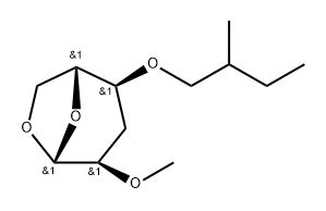 .beta.-D-ribo-Hexopyranose, 1,6-anhydro-3-deoxy-2-O-methyl-4-O-(2-methylbutyl)- Struktur