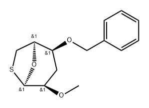 .beta.-L-lyxo-Hexopyranose, 1,3,6-trideoxy-1,6-epithio-2-O-methyl-4-O-(phenylmethyl)- Struktur