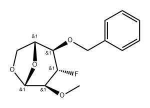 .beta.-D-Glucopyranose, 1,6-anhydro-3-deoxy-3-fluoro-2-O-methyl-4-O-(phenylmethyl)- Struktur