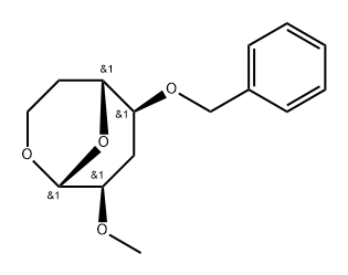 .beta.-D-ribo-Heptopyranose, 1,7-anhydro-3,6-dideoxy-2-O-methyl-4-O-(phenylmethyl)- Struktur