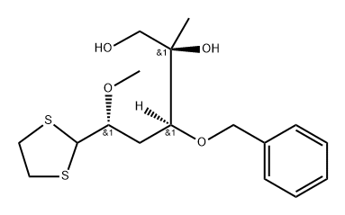 D-ribo-Hexose, 3-deoxy-5-C-methyl-2-O-methyl-4-O-(phenylmethyl)-, cyclic 1,2-ethanediyl dithioacetal Struktur