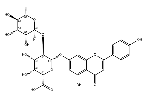 β-D-Galactopyranosiduronic acid, 5-hydroxy-2-(4-hydroxyphenyl)-4-oxo-4H-1-benzopyran-7-yl 2-O-(6-deoxy-α-L-mannopyranosyl)- Struktur