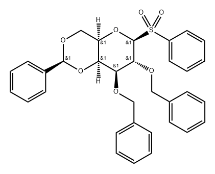 b-D-Galactopyranose, 1-deoxy-2,3-bis-O-(phenylMethyl)-4,6-O-(phenylMethylene)-1-(phenylsulfonyl)-, (S)- Struktur