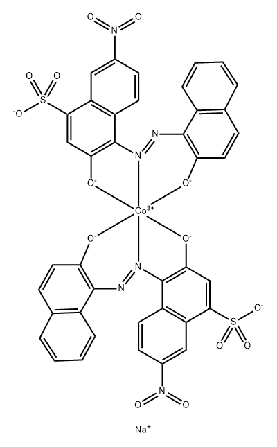 Cobaltate(3-), bis[3-hydroxy-4-[(2-hydroxy- 1-naphthalenyl)azo]-7-nitro-1-naphthalenesulfonato (3-)]-, trisodium Struktur