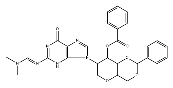 1,5-Anhydro-3-O-benzoyl-4,6-O-benzylidene-2-deoxy-2-(N8-(dimethylamino)methyleneguanidin-1-yl)-D-altro-hexitol Struktur