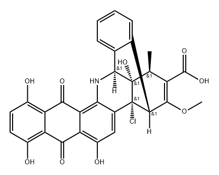 9,8,14-[1]Buten[1]yl[4]ylideneanthra[1,2-b]benz[f]azocine-19-carboxylic acid, 8-chloro-5,8,9,14,15,16-hexahydro-1,4,6,17-tetrahydroxy-20-methoxy-18-methyl-5,16-dioxo-, (8R,9R,14S,17S,18S)- (9CI) Struktur