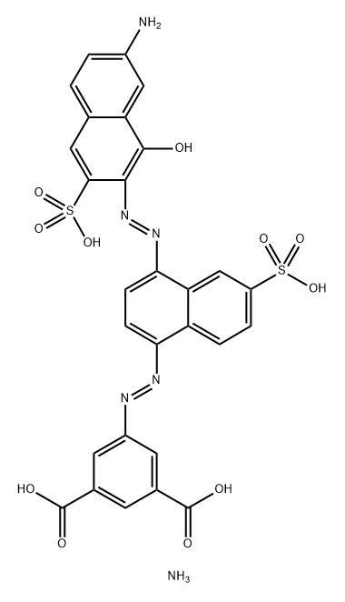 1,3-Benzenedicarboxylic acid, 5-4-(7-amino-1-hydroxy-3-sulfo-2-naphthalenyl)azo-6-sulfo-1-naphthalenylazo-, tetraammonium salt Struktur