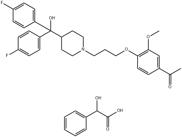 Benzeneacetic acid, α-hydroxy-, compd. with 1-[4-[3-[4-[bis(4-fluorophenyl)hydroxymethyl]-1-piperidinyl]propoxy]-3-methoxyphenyl]ethanone (1:1) Struktur