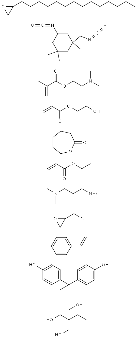 2-Propenoic acid, 2-methyl-, 2-(dimethylamino)ethyl ester, polymer with (chloromethyl)oxirane, N,N-dimethyl-1,3-propanediamine, ethenylbenzene, 2-ethyl-2-(hydroxymethyl)-1,3-propanediol, ethyl 2-propenoate, 2-hydroxyethyl 2-propenoate, 5-isocyanato-1-(iso Struktur