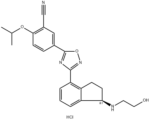 Benzonitrile, 5-[3-[(1S)-2,3-dihydro-1-[(2-hydroxyethyl)aMino]-1H-inden-4-yl]-1,2,4-oxadiazol-5-yl]-2-(1-Methylethoxy)- (HCl salt) Struktur