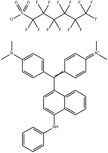 Methanaminium, N-[4-[[4-(dimethylamino)phenyl][4-(phenylamino)-1-naphthalenyl]methylene]-2,5-cyclohexadien-1-ylidene]-N-methyl-, 1,1,2,2,3,3,4,4,5,5,6,6,6-tridecafluoro-1-hexanesulfonate (1:1) Struktur