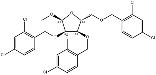 (2R,3R,4R,5S)-3,4-bis[(2,4-dichlorophenyl)methoxy]-2-[(2,4-dichlorophenyl)methoxymethyl]-5-methoxy-tetrahydrofuran Struktur