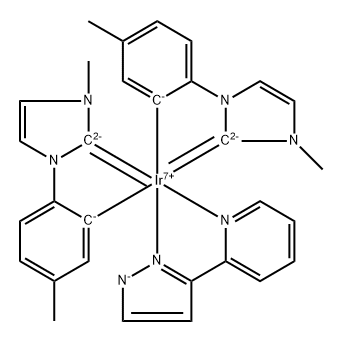 Bis(1-(4-Methylphenyl)-3-MethyliMdazolin-2-ylidene-C,C2')(2-(2H-pyrazol-3-yl)-pyridine)IridiuM(III) Struktur