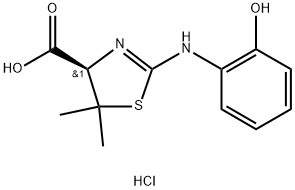 4-Thiazolecarboxylic acid, 4,5-dihydro-2-[(2-hydroxyphenyl)amino]-5,5-dimethyl-, hydrochloride (1:1), (4R)- Struktur