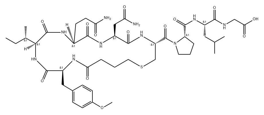 Glycine, N-(4-mercapto-1-oxobutyl)-O-methyl-L-tyrosyl-L-isoleucyl-L-glutaminyl-L-asparaginyl-L-cysteinyl-L-prolyl-L-leucyl-, cyclic (1→5)-thioether Struktur