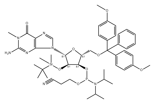 2'-O-tert-Butyldimethylsilyl-5'-O-DMT-1-methylguanosine 3'-CE phosphoramidite Struktur