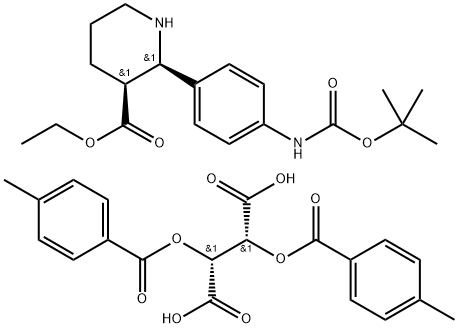 Butanedioic acid, 2,3-bis[(4-methylbenzoyl)oxy]-, (2R,3R)-, compd. with ethyl (2R,3S)-2-[4-[[(1,1-dimethylethoxy)carbonyl]amino]phenyl]-3-piperidinecarboxylate (1:1) Struktur