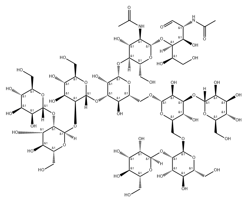 O-alpha-D-Mannopyranosyl-(1-2)-O-alpha-D-mannopyranosyl-(1-2)-O-alpha-D-mannopyranosyl-(1-3)-O-[O-alpha-D-mannopyranosyl-(1-2)-O-alpha-D-mannopyranosyl-(1-6)-O-[alpha-D-mannopyranosyl-(1-3)]-alpha-D-mannopyranosyl-(1-6)]-O-beta-D-mannopyranosyl-(1-4)-O-2-(acetylamino)-2-deoxy-beta-D-glucopyranosyl-(1-4)-2-(acetylamino)-2-deoxy-D-glucose labeled with carbon-13 Struktur