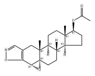 Androst-2-eno[2,3-d]isoxazol-17-ol, 4,5-epoxy-, acetate (ester), (4α,5α,17β)- (9CI) Struktur