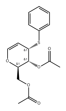 D-ribo-Hex-1-enitol, 1,5-anhydro-2-deoxy-3-S-phenyl-3-thio-, diacetate Struktur