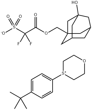 1,4-Oxathianium, 4-[4-(1,1-dimethylethyl)phenyl]-, salt with 1-[(3-hydroxytricyclo[3.3.1.13,7]dec-1-yl)methyl] 2,2-difluoro-2-sulfoacetate (1:1) Struktur