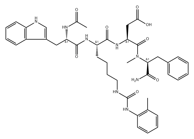 N-acetyltryptophyl-(epsilon-N-(2-methylphenylaminocarbonyl))lysyl-aspartyl-(N-methyl)phenylalaninamide Struktur