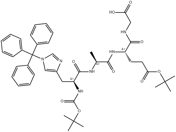 ((S)-5-(叔丁氧基)-2-((S)-2-((S)-2-((叔丁氧羰基)氨基)-3-(1-三苯甲基-1H-咪唑-4-基)丙酰胺基)丙酰胺基)-5-氧代戊酰基)甘氨酸, 1418291-58-3, 結(jié)構(gòu)式