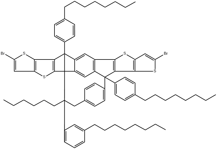 2,8-DIBROMO-6,12-DIHYDRO-6,6,12,12-TETRAKIS(4-OCTYLPHENYL)-DITHIENO[2,3-D:2′,3′-D′]-S-INDACENO[1,2-B:5,6-B′]DITHIOPHENE Struktur