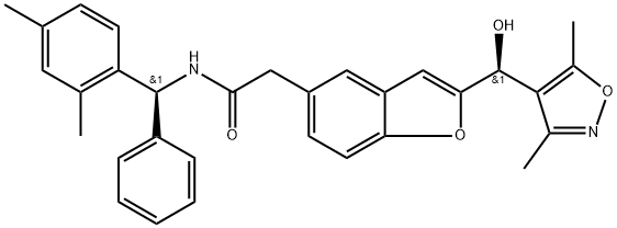 5-Benzofuranacetamide, 2-[(S)-(3,5-dimethyl-4-isoxazolyl)hydroxymethyl]-N-[(S)-(2,4-dimethylphenyl)phenylmethyl]- Struktur