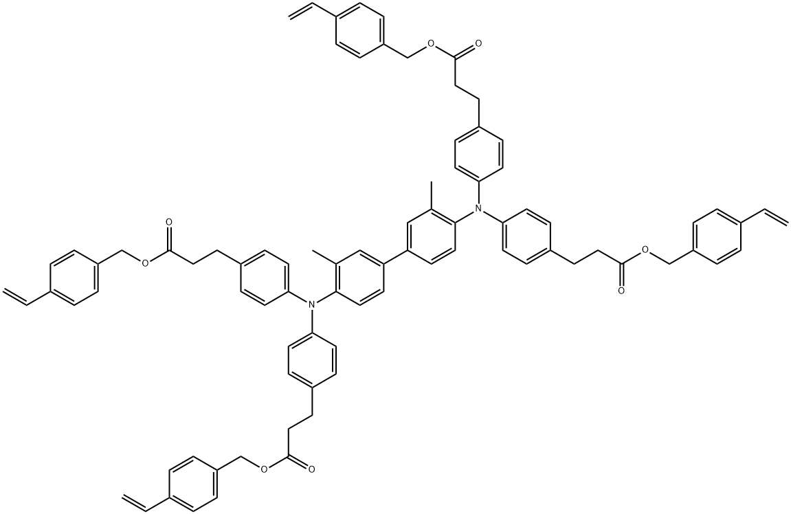 4,4′,4′′,4′′′-[(3,3′-dimethyl[1,1′-biphenyl]-4,4′-diyl)dinitrilo]tetrakis- 1,1′,1′′,1′′′-tetrakis[(4-ethenylphenyl)methyl] benzenepropanoic acid  ester Struktur