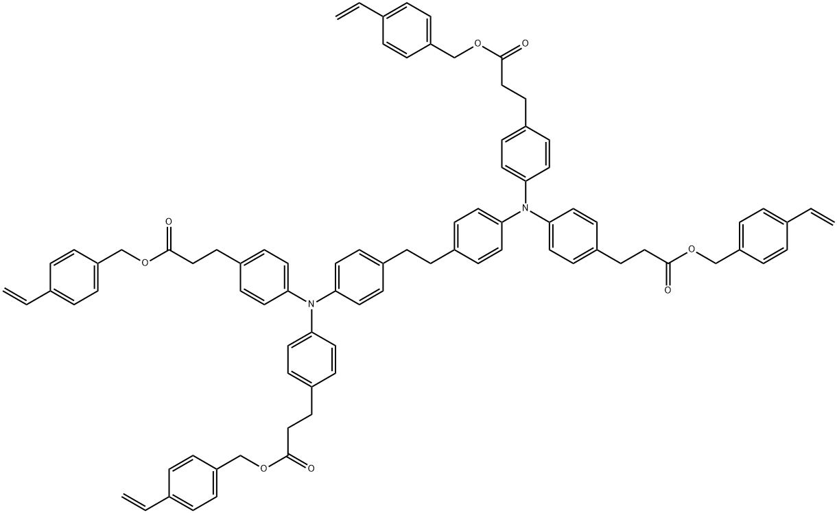 4,4′,4′′,4′′′-[1,2-ethanediylbis(4,1-phenylenenitrilo)]tetrakis-1,1′,1′′,1′′′-tetrakis[(4-ethenylphenyl)methyl] benzenepropanoic acid ester Struktur