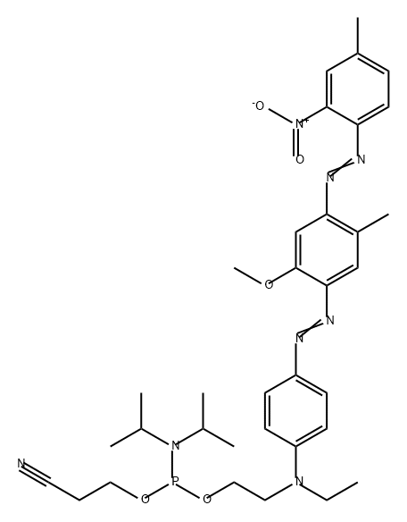 4'-(2-Nitro-4-toluyldiazo)-2'-methoxy-5'-methy1-azobenzene 4±(N-ethy)-N-ethy1-2- cyanoethy1-N, N-diisopropy1)-phosphoramidite Struktur