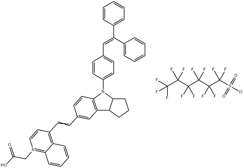 Quinolinium, 1-(carboxymethyl)-4-[2-[4-[4-(2,2-diphenylethenyl)phenyl]-1,2,3,3a,4,8b-hexahydrocyclopent[b]indol-7-yl]ethenyl]-, 1,1,2,2,3,3,4,4,5,5,6,6,6-tridecafluoro-1-hexanesulfonate (1:1) Struktur